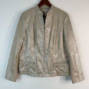Chico’s Metallic Python Print Faux Leather Moto Jacket Womens Large Western Glam